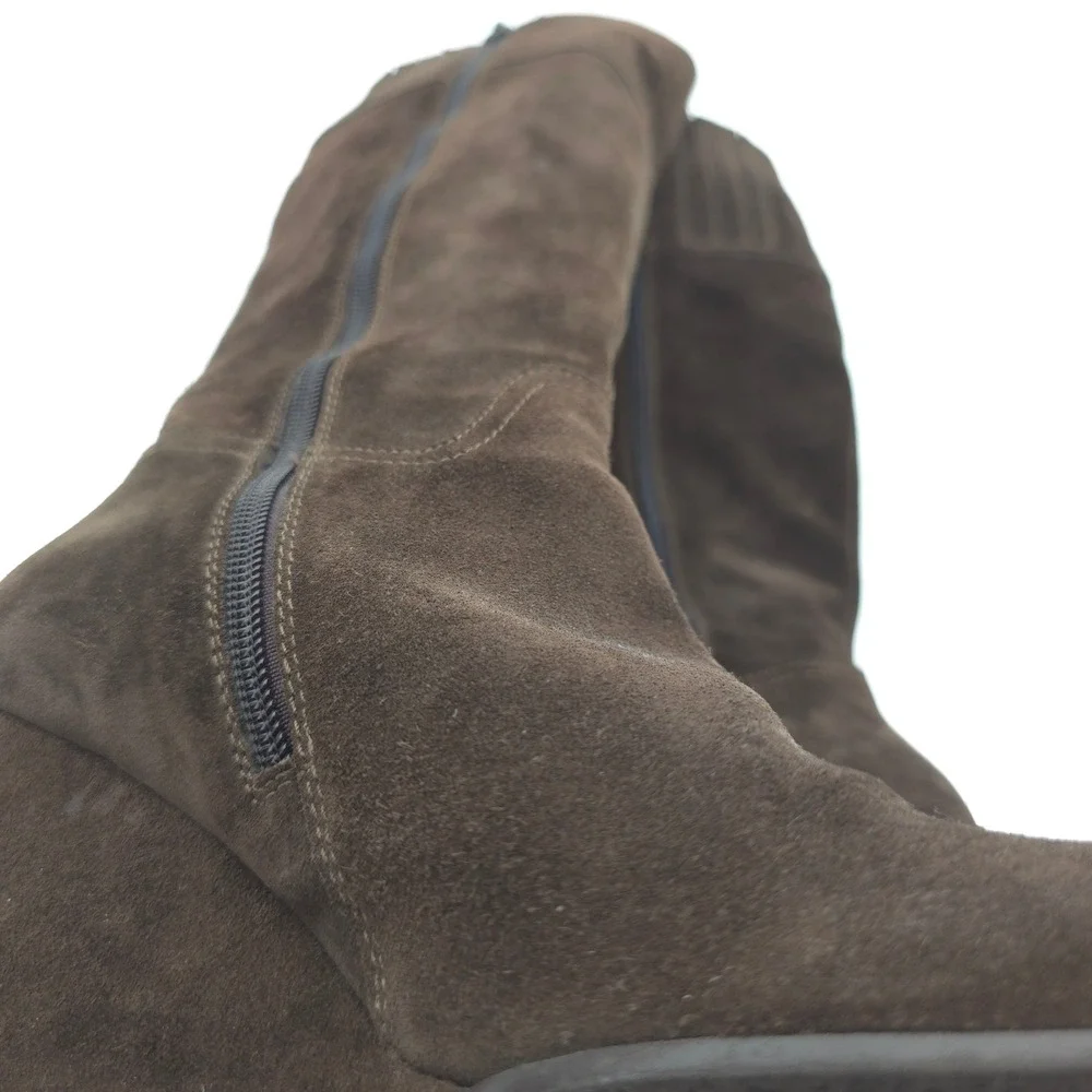 Garnet Hill Brown Suede Wedge Knee High Boots‎ 5.5 Made in Italy Zip Leather